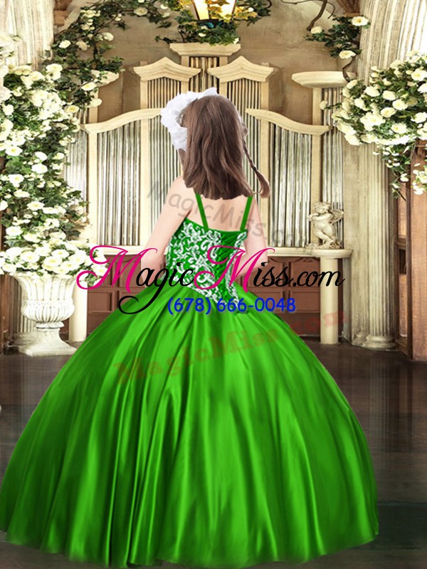 wholesale green ball gowns straps sleeveless satin floor length lace up beading pageant dress for womens