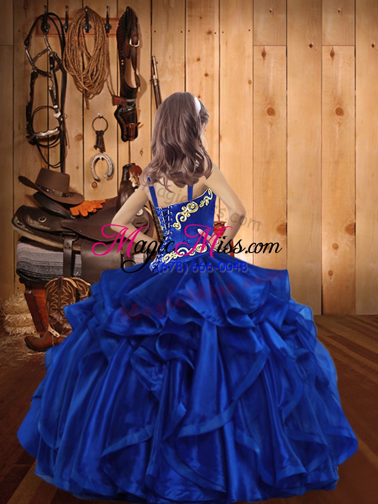 wholesale low price floor length orange little girl pageant gowns organza sleeveless embroidery and ruffles