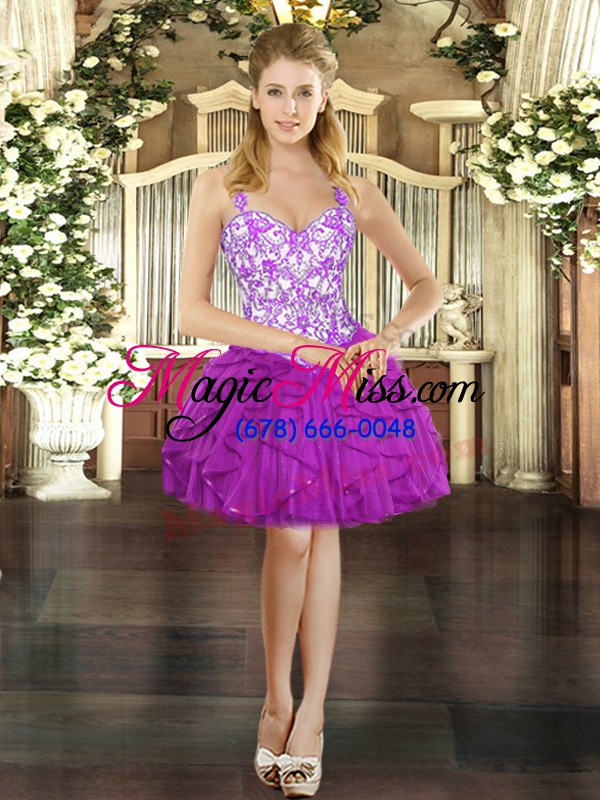 wholesale sumptuous sleeveless floor length beading and ruffles lace up sweet 16 quinceanera dress with fuchsia