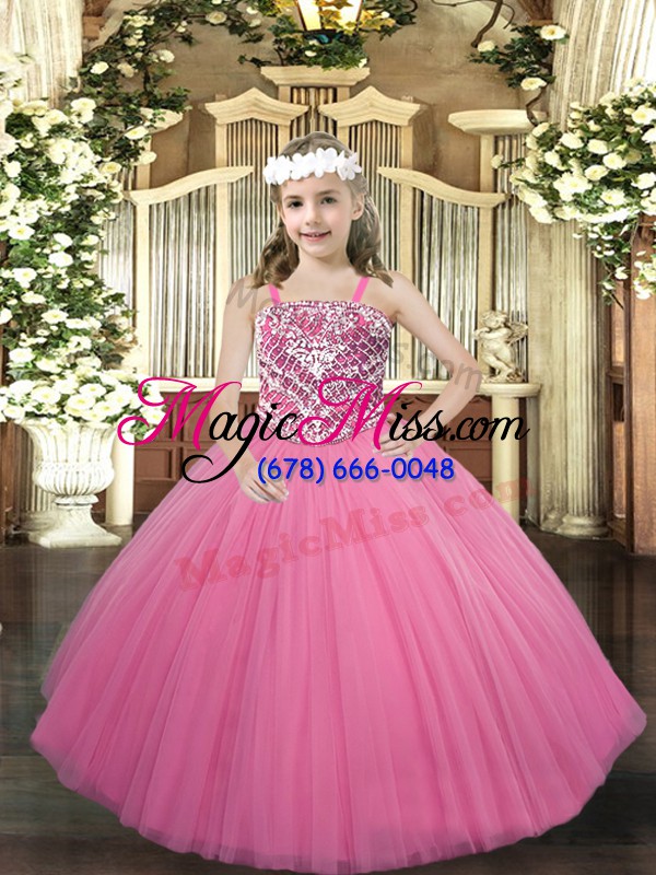 wholesale beading pageant dresses rose pink lace up sleeveless floor length