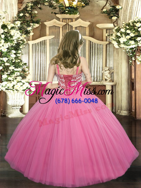 wholesale beading pageant dresses rose pink lace up sleeveless floor length