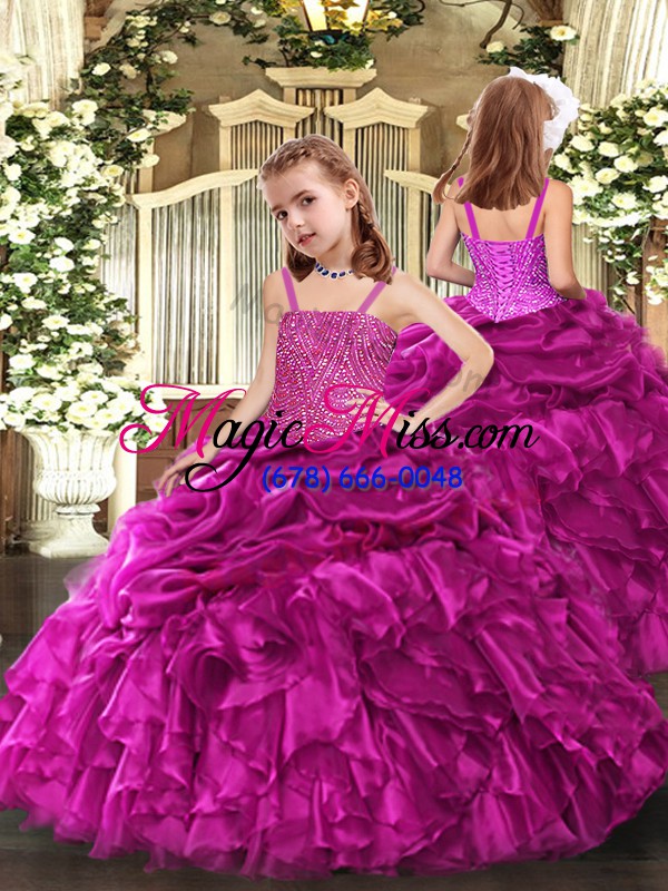 wholesale admirable fuchsia sweetheart lace up beading and ruffles quince ball gowns sleeveless