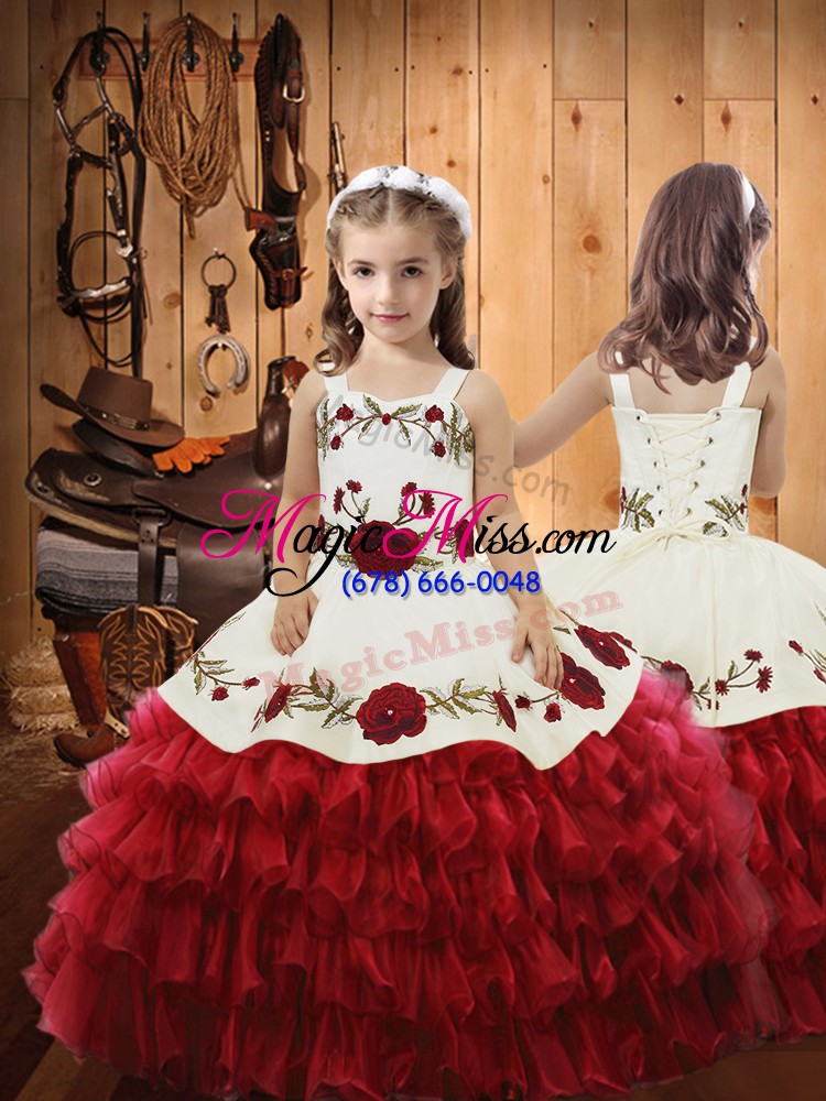 wholesale wine red tulle lace up halter top sleeveless floor length sweet 16 quinceanera dress embroidery and ruffles