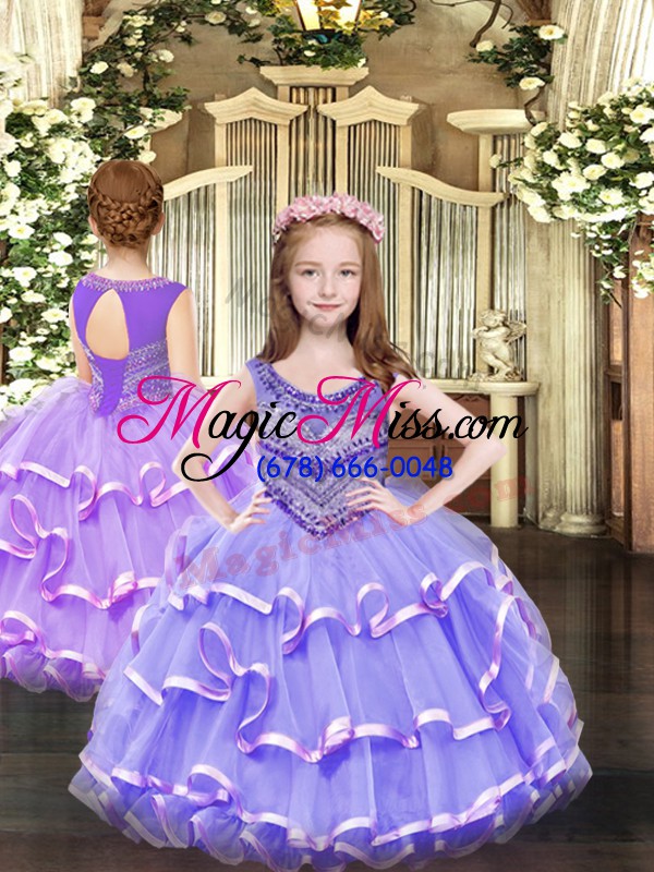 wholesale inexpensive lilac ball gowns beading and ruffled layers 15 quinceanera dress lace up tulle sleeveless floor length