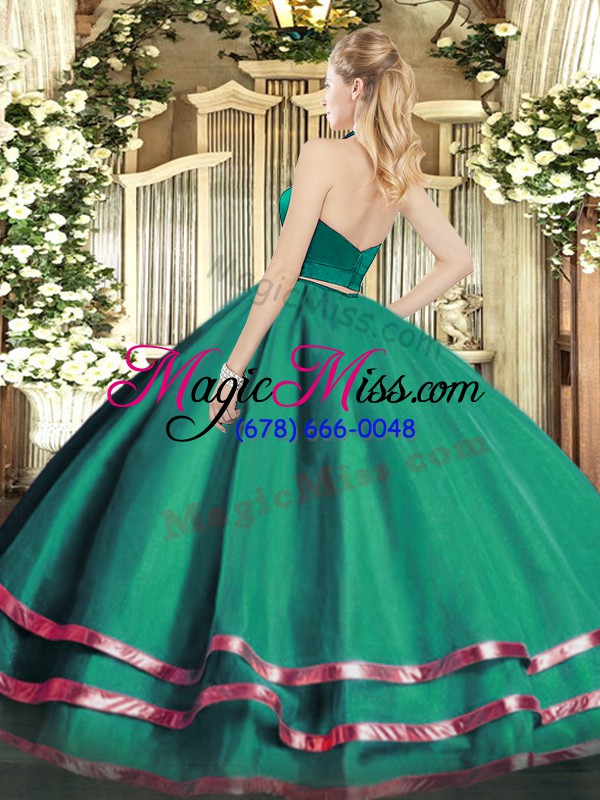 wholesale halter top sleeveless tulle vestidos de quinceanera ruffled layers zipper