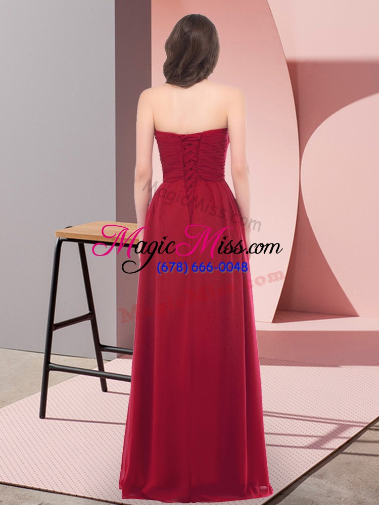 wholesale smart chiffon sweetheart sleeveless lace up appliques prom evening gown in wine red