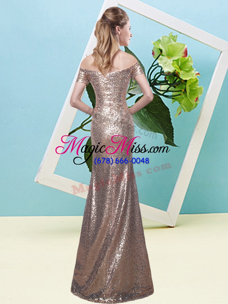 wholesale gold mermaid off the shoulder short sleeves sequined floor length zipper sequins prom party dress