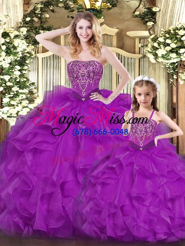 wholesale popular sleeveless lace up floor length beading and ruffles 15th birthday dress