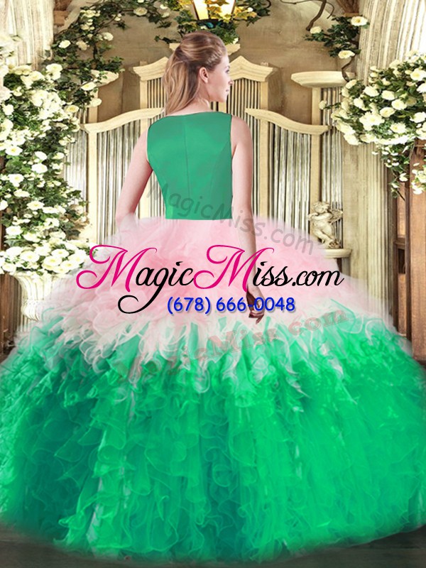 wholesale ball gowns sweet 16 dress multi-color scoop tulle sleeveless floor length side zipper