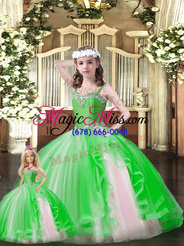 wholesale free and easy sleeveless floor length ruffles lace up quinceanera gown with green