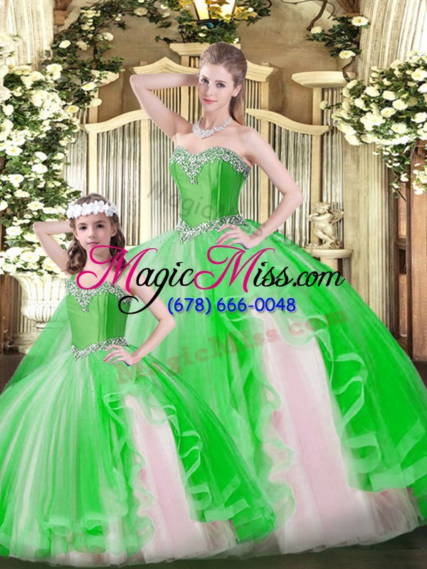 wholesale free and easy sleeveless floor length ruffles lace up quinceanera gown with green
