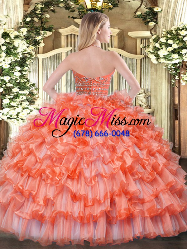 wholesale beading and ruffled layers quince ball gowns hot pink zipper sleeveless floor length