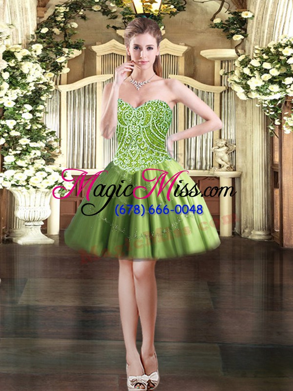 wholesale sophisticated tulle sweetheart sleeveless lace up beading 15th birthday dress in olive green