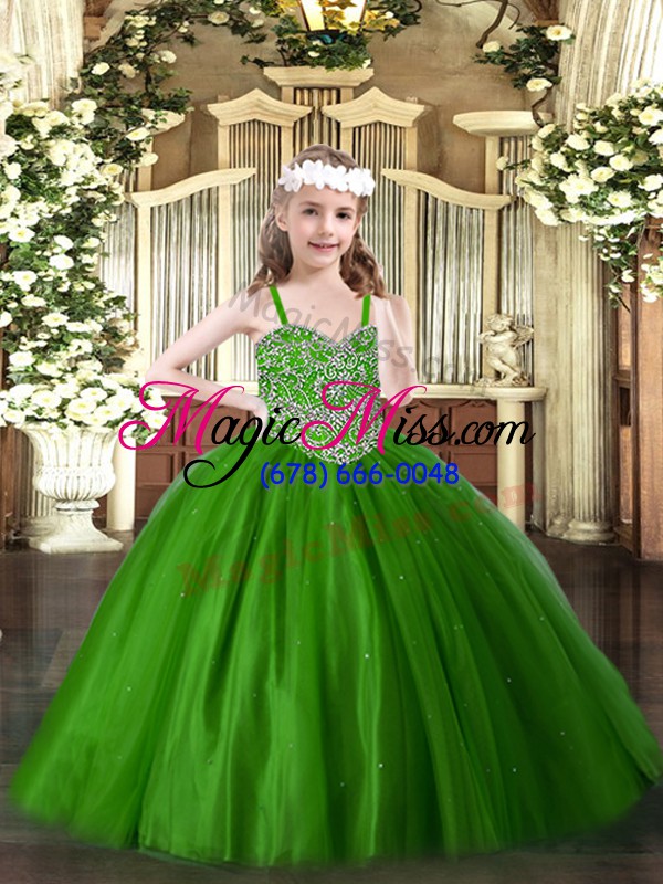 wholesale green ball gowns beading little girl pageant gowns lace up tulle sleeveless floor length
