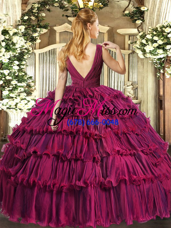 wholesale customized beading and ruffled layers 15 quinceanera dress purple backless sleeveless floor length