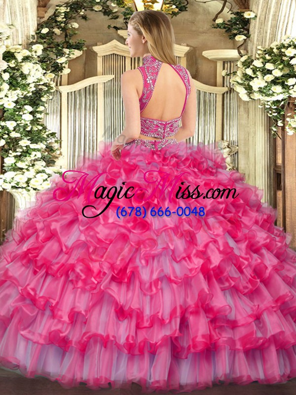 wholesale gorgeous floor length purple quinceanera dresses tulle sleeveless beading and ruffled layers