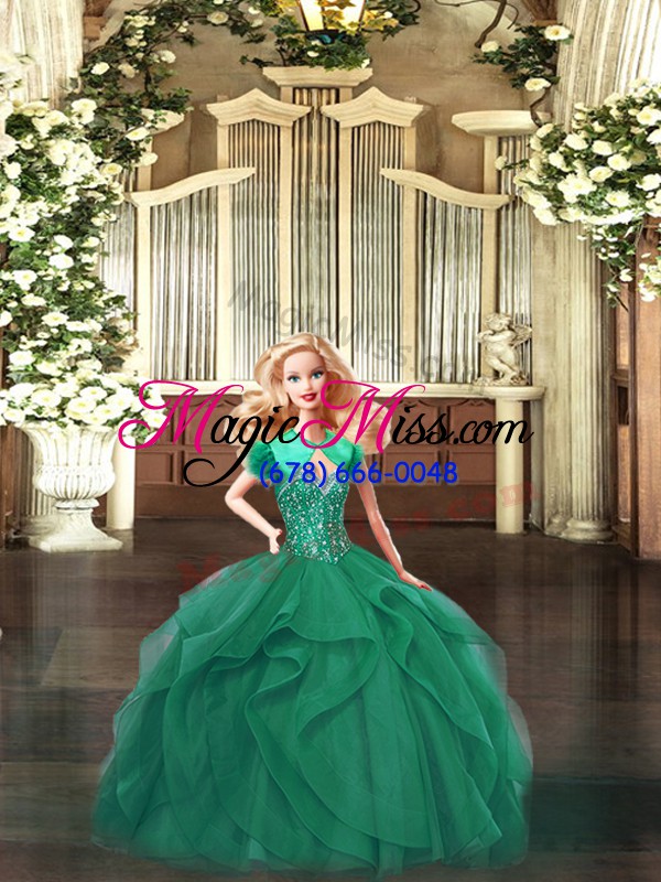 wholesale nice turquoise ball gowns organza sweetheart sleeveless beading and ruffles floor length lace up quinceanera gown
