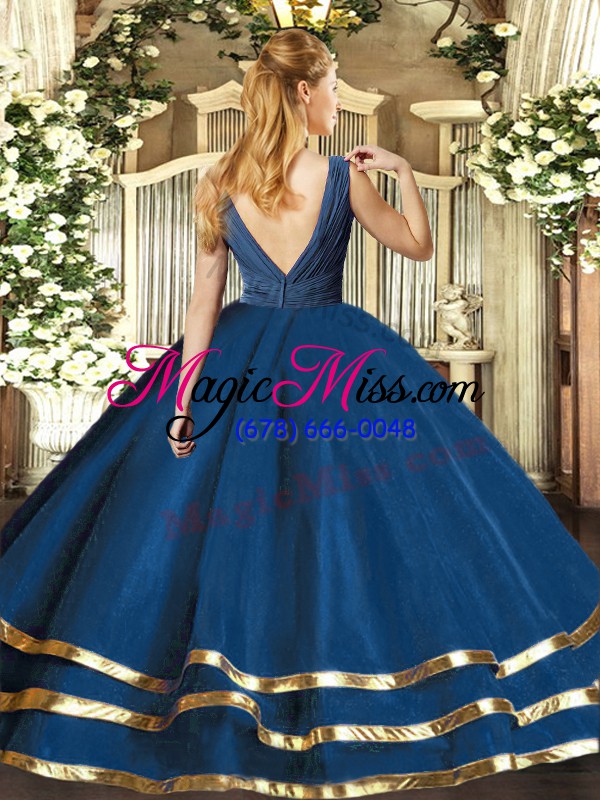 wholesale nice fuchsia v-neck backless beading and ruffled layers and ruching quince ball gowns sleeveless