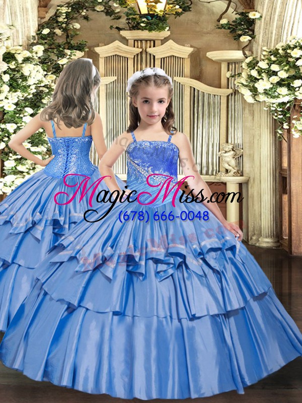wholesale sophisticated baby blue ball gown prom dress military ball and sweet 16 and quinceanera with beading and ruffles sweetheart sleeveless lace up