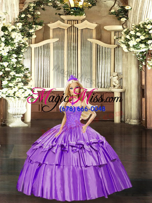 wholesale lovely eggplant purple ball gowns sweetheart sleeveless organza floor length lace up beading and ruffled layers quinceanera gowns