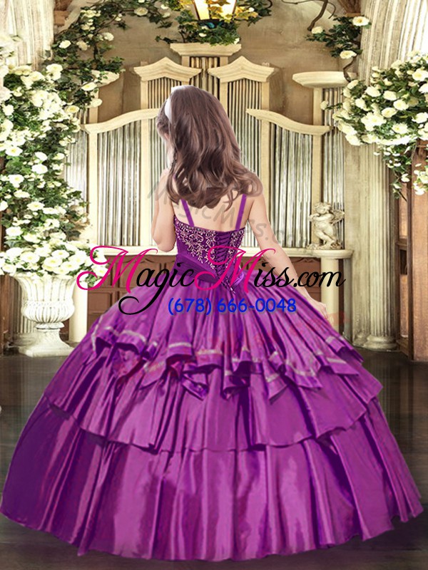 wholesale lilac kids pageant dress party and quinceanera with beading and ruffled layers straps sleeveless lace up