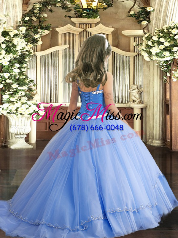 wholesale rust red tulle lace up little girls pageant dress sleeveless sweep train appliques