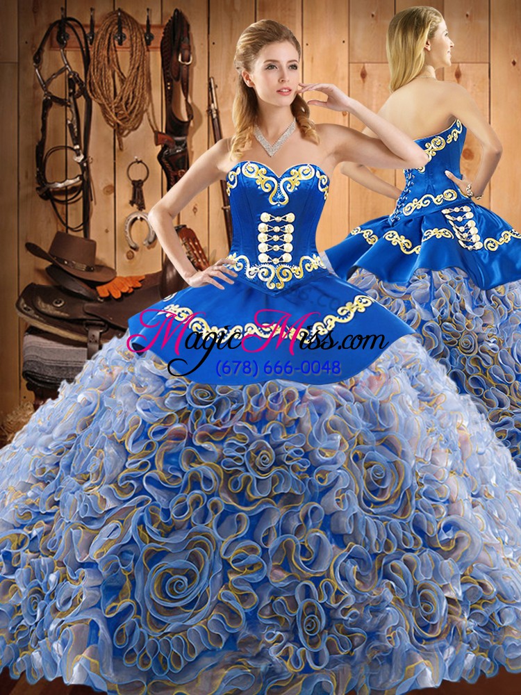 wholesale pretty sleeveless sweep train embroidery lace up quinceanera dresses