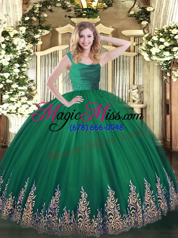 wholesale floor length ball gowns sleeveless dark green sweet 16 dress zipper
