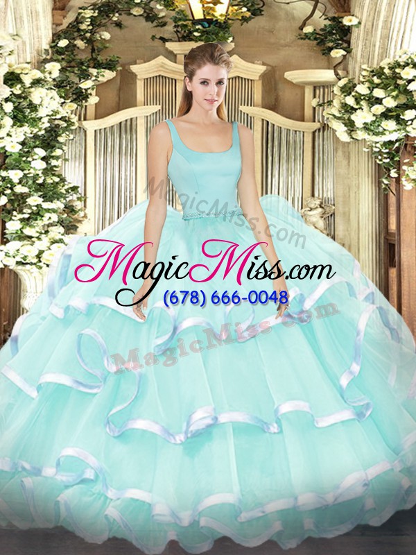 wholesale new style apple green ball gowns organza straps sleeveless beading and ruffled layers floor length zipper quinceanera dress