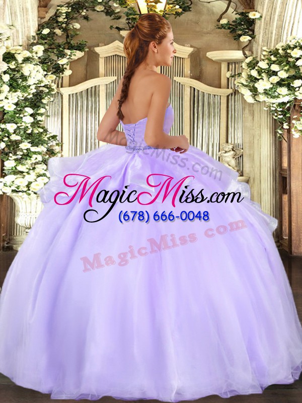 wholesale lavender organza lace up quinceanera gown sleeveless floor length beading and ruffles
