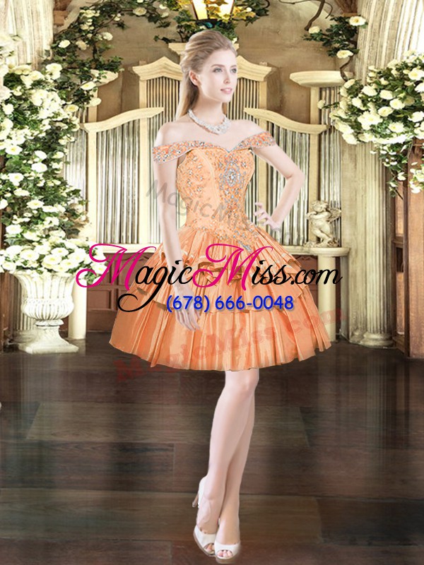 wholesale delicate off the shoulder sleeveless vestidos de quinceanera floor length beading and ruffled layers orange red organza