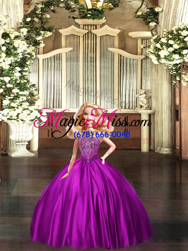 wholesale superior floor length eggplant purple quince ball gowns organza sleeveless beading