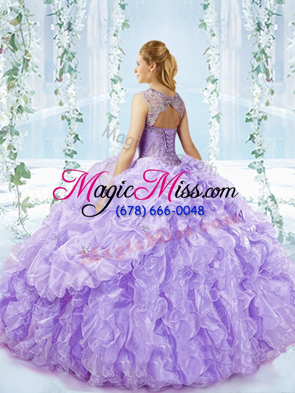 wholesale lilac ball gowns beading and ruffles quinceanera gowns lace up organza sleeveless