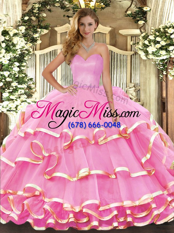 wholesale ruffled layers sweet 16 quinceanera dress rose pink lace up sleeveless floor length