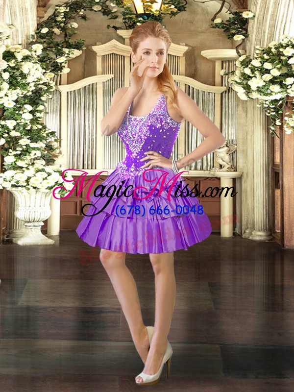 wholesale eggplant purple organza lace up straps sleeveless floor length quinceanera gowns ruffled layers
