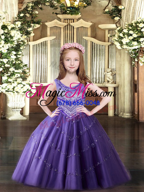 wholesale high end lavender scoop lace up beading pageant gowns for girls sleeveless