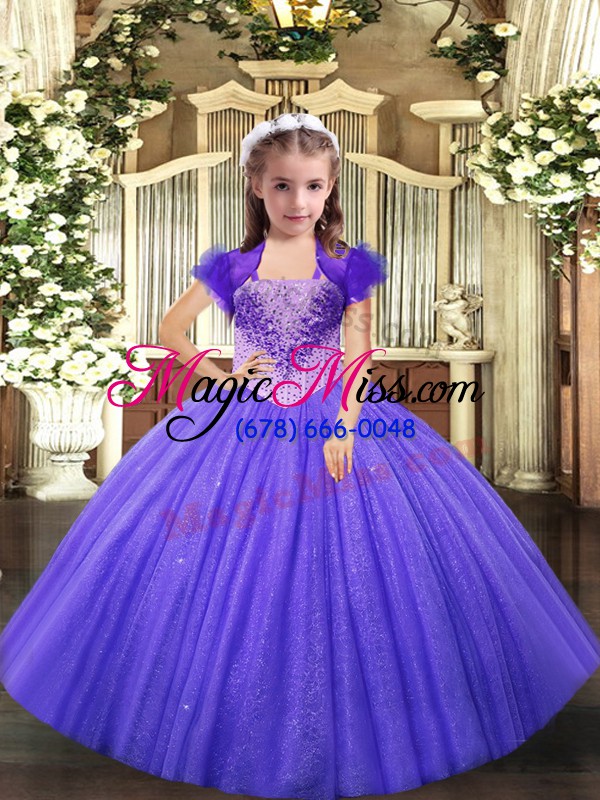 wholesale lavender ball gowns straps sleeveless tulle floor length lace up beading glitz pageant dress