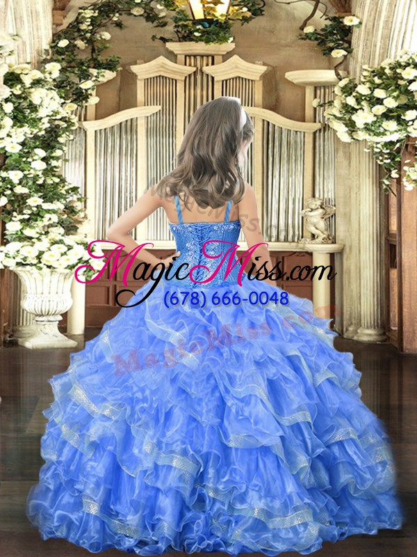 wholesale stylish lavender sleeveless beading and ruffled layers floor length pageant gowns for girls