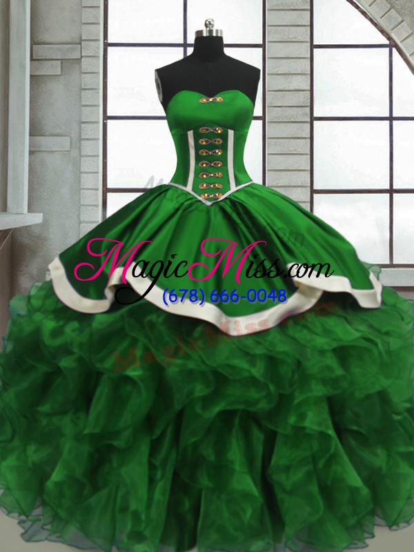 wholesale green sleeveless beading and ruffles floor length quinceanera gowns