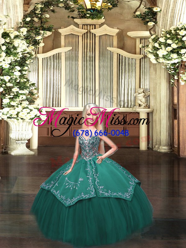 wholesale fabulous embroidery vestidos de quinceanera dark green lace up sleeveless floor length