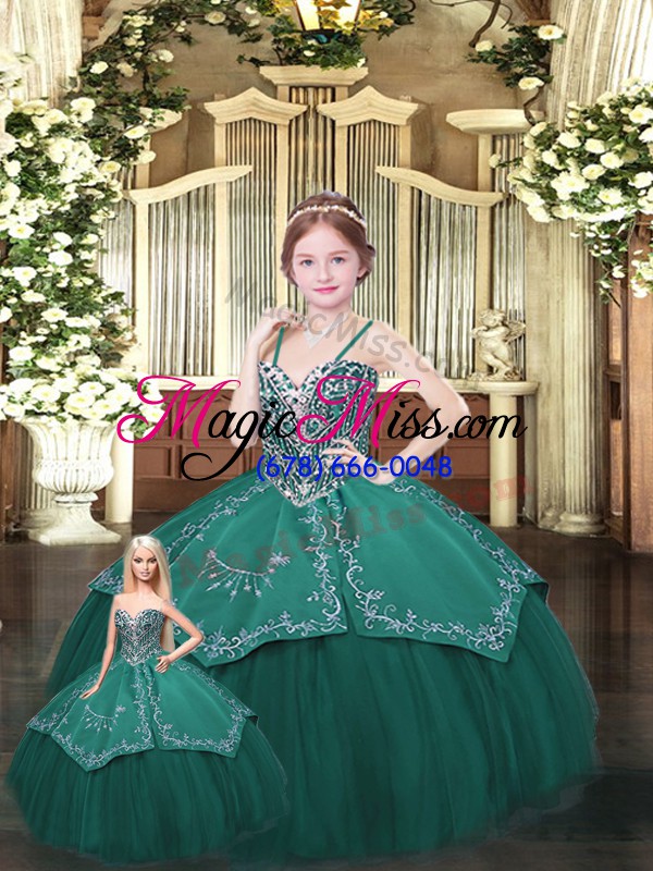 wholesale fabulous embroidery vestidos de quinceanera dark green lace up sleeveless floor length