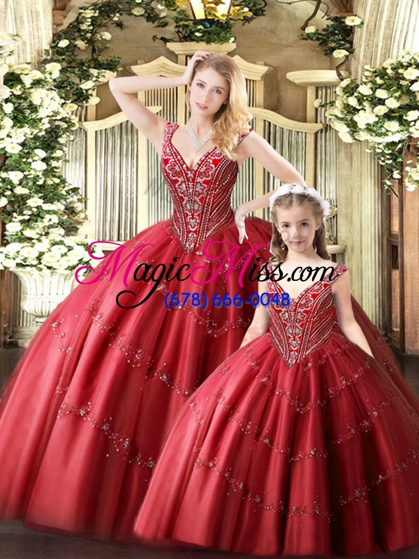 wholesale straps sleeveless tulle quinceanera dress beading lace up