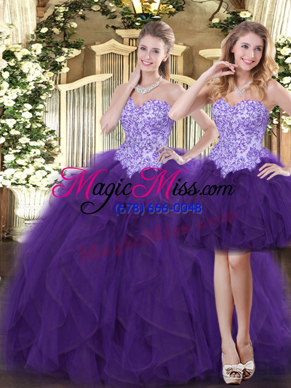 wholesale simple floor length purple quince ball gowns sweetheart sleeveless lace up