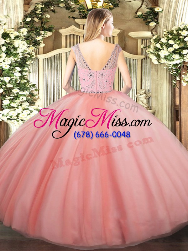 wholesale rose pink sleeveless floor length beading zipper vestidos de quinceanera