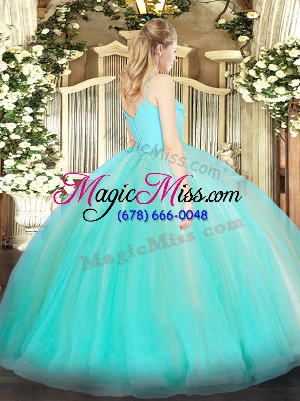 wholesale floor length zipper ball gown prom dress turquoise for military ball and sweet 16 and quinceanera with ruffles