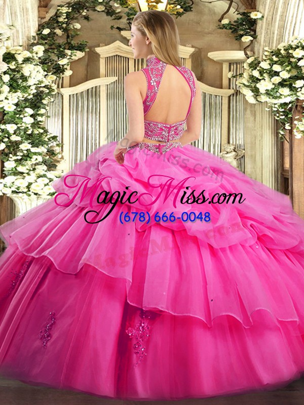 wholesale ball gowns quinceanera dress eggplant purple high-neck tulle sleeveless floor length backless