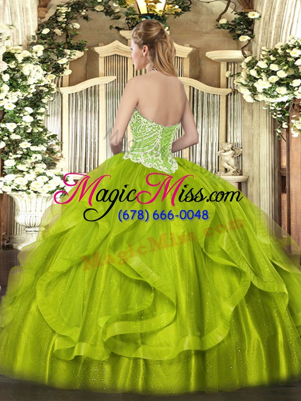 wholesale glittering sweetheart sleeveless 15th birthday dress floor length ruffles yellow green organza