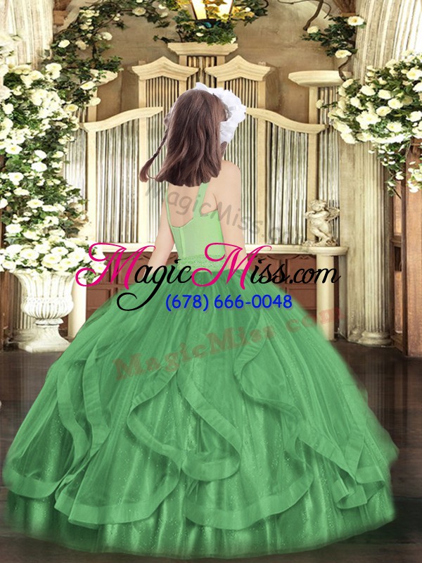 wholesale olive green sleeveless floor length beading and ruffles zipper little girls pageant dress wholesale