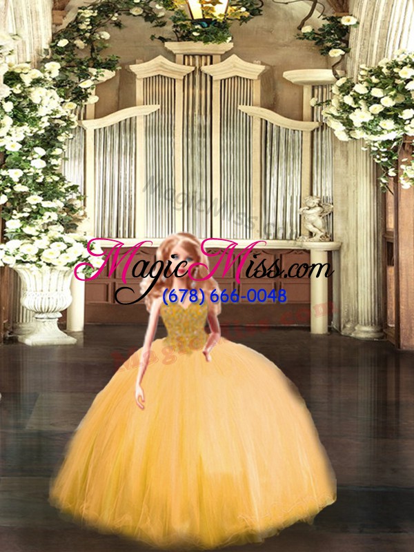 wholesale deluxe tulle sleeveless floor length quinceanera dress and beading