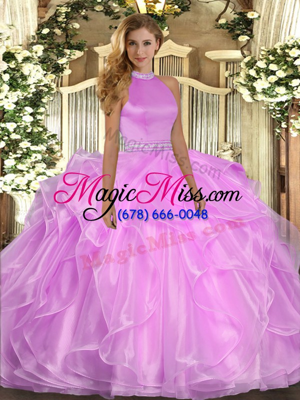 wholesale beading and ruffles 15 quinceanera dress lilac backless sleeveless floor length